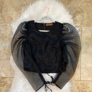 Black organza cropped blouse NWT